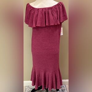 LuLaRoe waffle Off-Shoulder Ruffle Dress Plum color